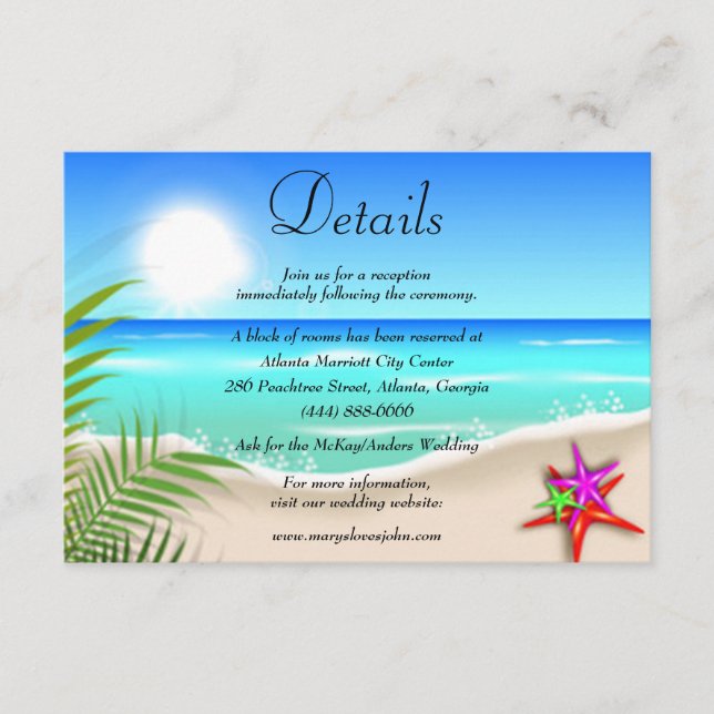 Beach Colourful Starfish Wedding Details Enclosure Card (Front)