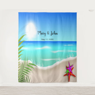 Beach Colourful Starfish Wedding Photo Backdrop Tapestry