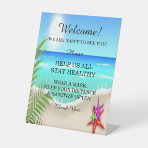 Beach Colourful Starfish Wedding Safety  Pedestal Sign