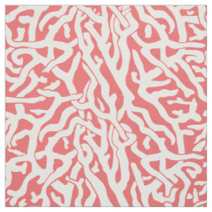 Beach Coral Reef Pattern in Coral Pink and White Fabric