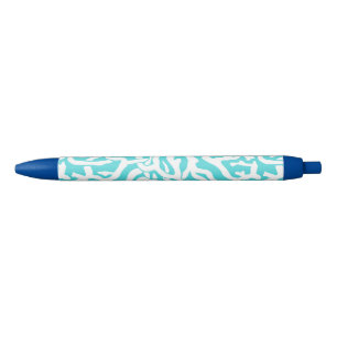 Beach Coral Reef Pattern Nautical White Blue Black Ink Pen