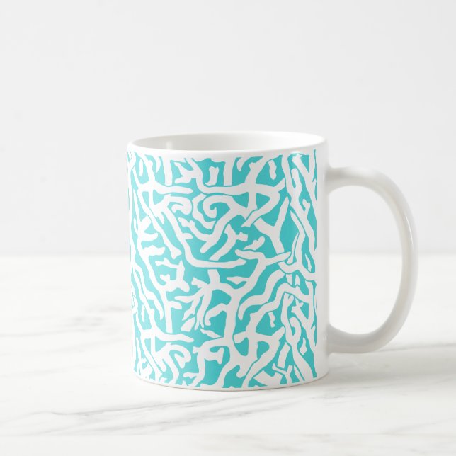 Beach Coral Reef Pattern Nautical White Blue Coffee Mug (Right)