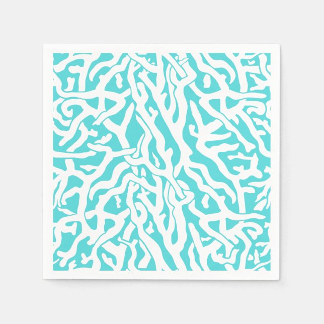 Beach Coral Reef Pattern Nautical White Blue Napkin (Front)