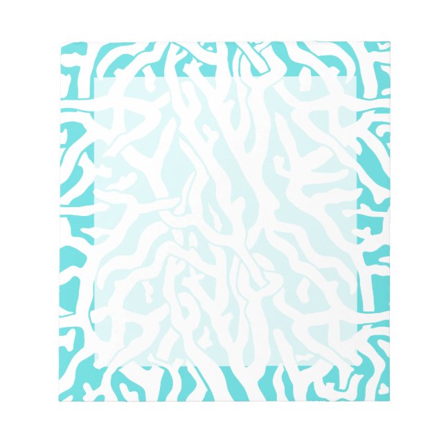 Beach Coral Reef Pattern Nautical White Blue Notepad (Front)