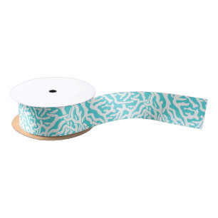 Beach Coral Reef Pattern Nautical White Blue Satin Ribbon