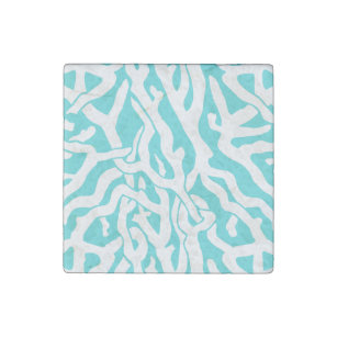 Beach Coral Reef Pattern Nautical White Blue Stone Magnet