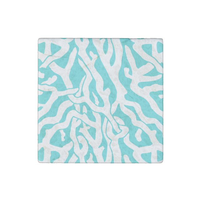 Beach Coral Reef Pattern Nautical White Blue Stone Magnet (Front)