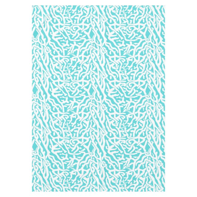 Beach Coral Reef Pattern Nautical White Blue Tablecloth (Front)