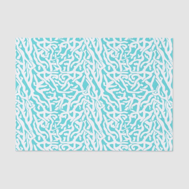 Beach Coral Reef Pattern Nautical White Blue v2 Tissue Paper (Front)