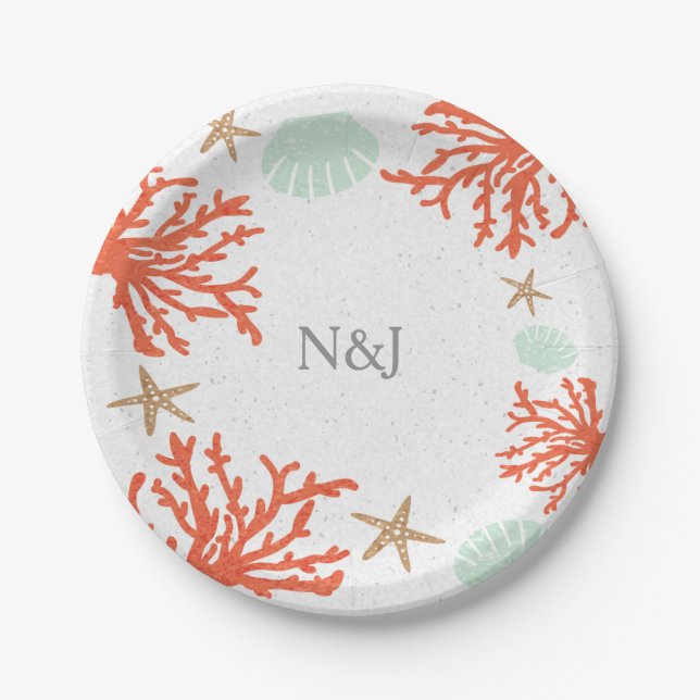 Beach Coral Reef Sea Shell & Starfish Paper Plates (Front)