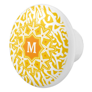 Beach Coral Reef Starfish Monogram Sunny Yellow Ceramic Knob