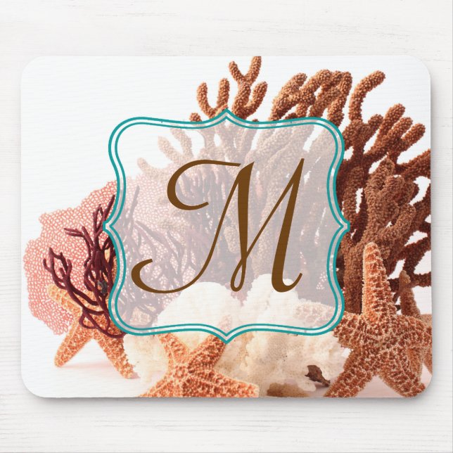 Beach Coral Star Fish Monogram Initial Mouse Pad (Front)