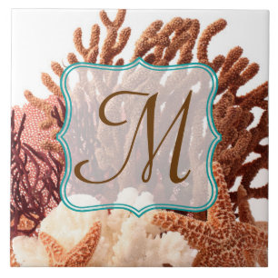 Beach Coral Star Fish Sand Monogram Display Tile