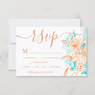 Beach coral teal floral watercolor rsvp wedding