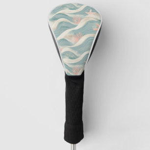 Beach Cottage Blue Waves Sand Starfish Pattern Golf Head Cover