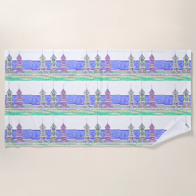Beach Cottage Trio 2 Beach Towel (Front)