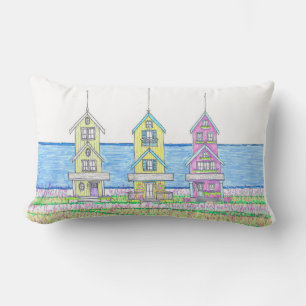 Beach Cottage Trio 2 Lumbar Pillow; turqoise Cushion