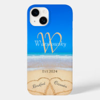  Beach Couple Hearts in Sand Family Monogram  Case