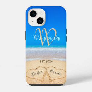  Beach Couple Hearts in Sand Family Monogram  Case