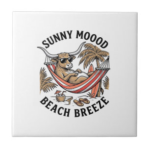 Beach Cow Shirt Vintage Summer Farm Animal Art Ceramic Tile