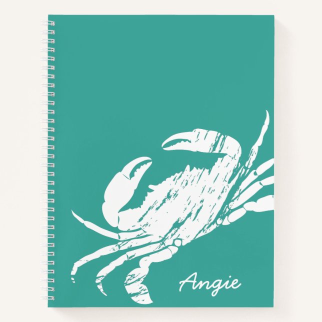 Beach Crab Blue White Personalised Notebook (Front)