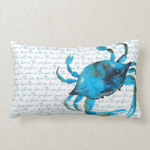 Beach Crab Teal and Navy Reversible Lumbar Pillow