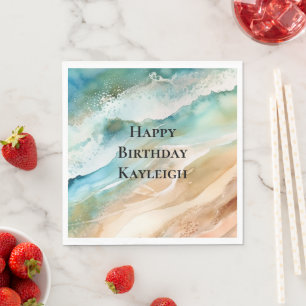 Beach Cream Aqua Ocean Birthday Napkin
