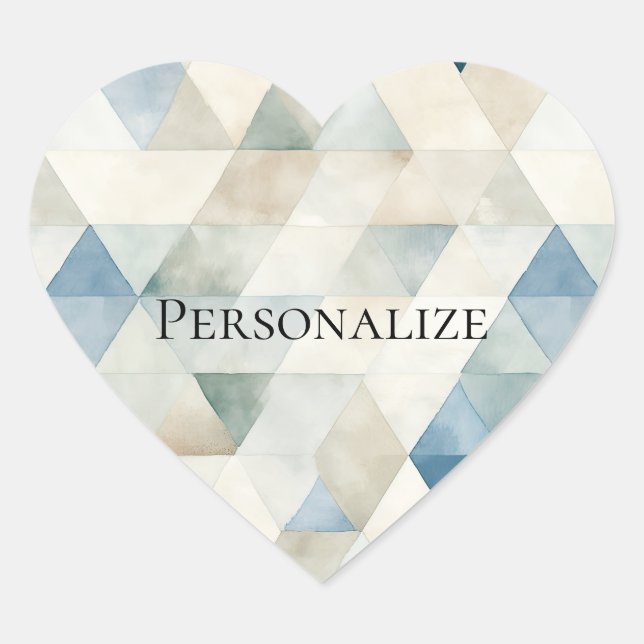 Beach Cream Blue Abstract Triangles Heart Sticker (Front)