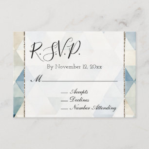 Beach Cream Blue Triangles Wedding RSVP Enclosure Card
