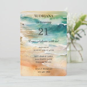Beach Cream Turquoise Aqua Ocean Birthday Invitation