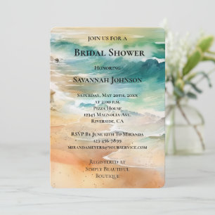 Beach Cream Turquoise Aqua Ocean Bridal Shower Invitation