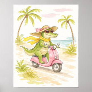 Beach Crocodile Watercolor Art Print