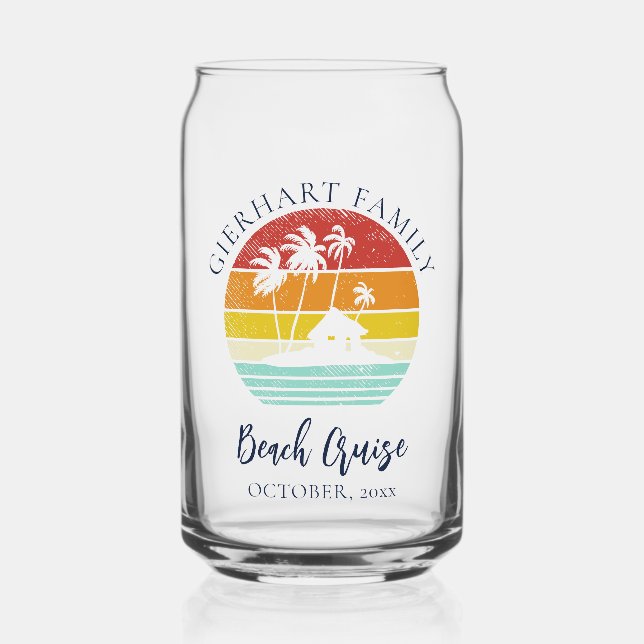 Beach Cruise Family Vacation Matching Keepsake Can Glass (Front)
