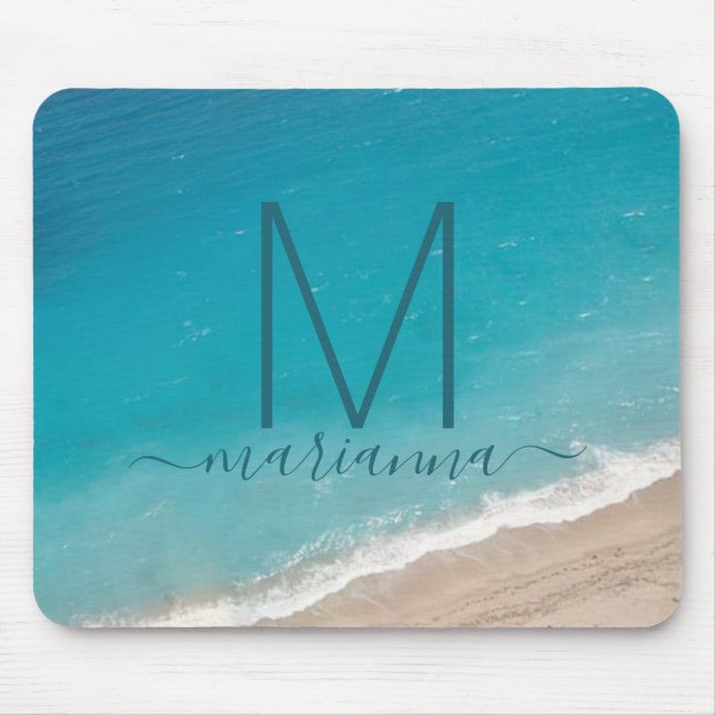 Beach Custom Photo Personalised Name Monogram Mouse Pad (Front)