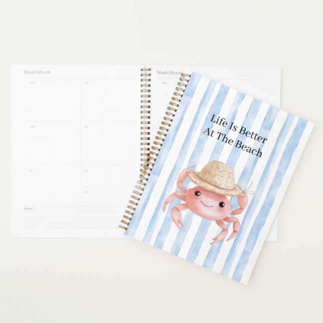Beach Cute Pink Smiling Crab with Hat Planner (Display)