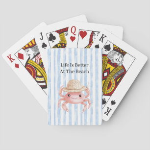 Beach Cute Pink Smiling Crab with Hat Playing Cards