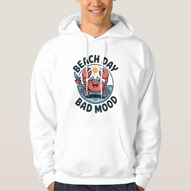 Beach Day Bad Mood – Funny Crab Cartoon Summer T‑S Hoodie (Front)
