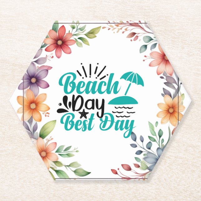 Beach Day Best Day-68634 Paper Coaster (Front)