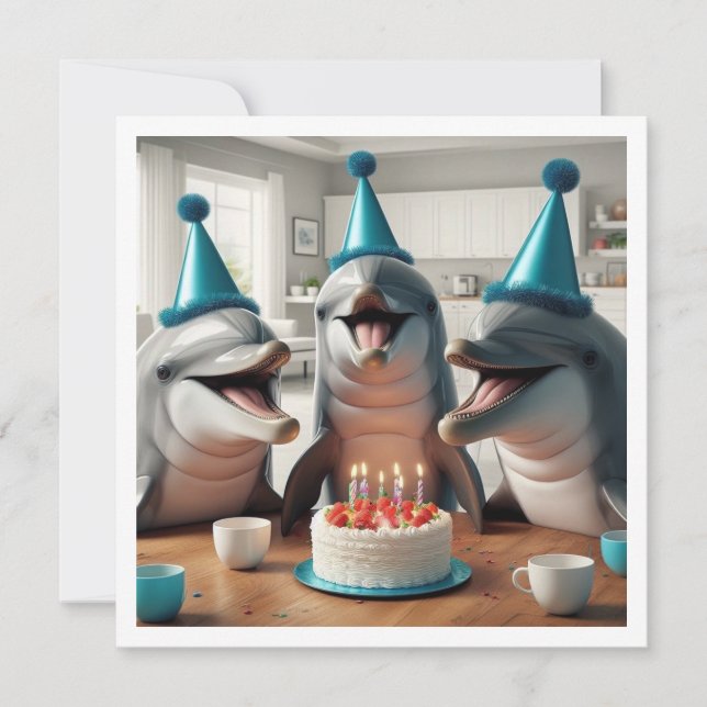 Beach day, birthday party on beach, dolphin bday invitation (Front)