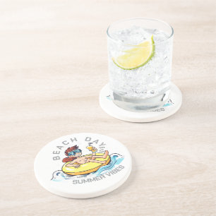 Beach Day Cartoon Character on Inflatable Ring Coaster