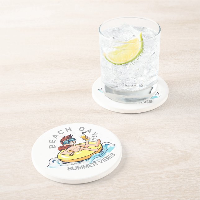 Beach Day Cartoon Character on Inflatable Ring Coaster (Side)