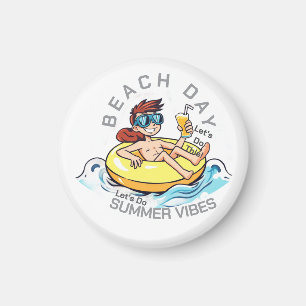 Beach Day Cartoon Character on Inflatable Ring Magnet