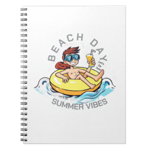 Beach Day Cartoon Character on Inflatable Ring Notebook