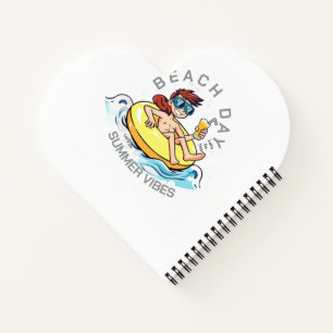 Beach Day Cartoon Character on Inflatable Ring Notebook