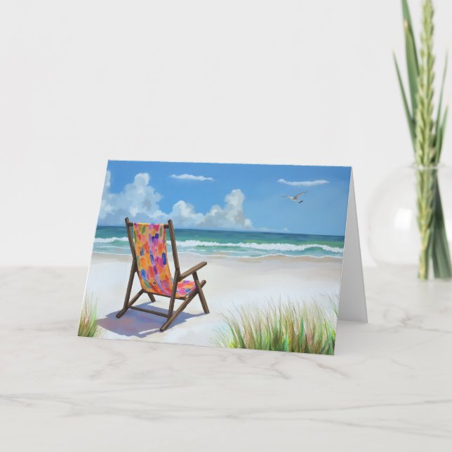 Beach Day Colourful Oil Painting Thank You Card (Front)