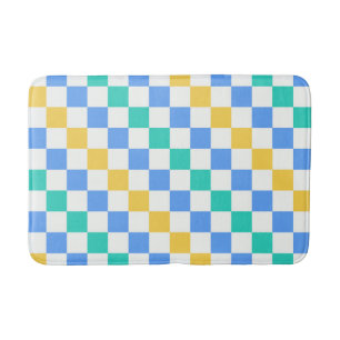 Beach day diagonal checkerboard pattern bath mat