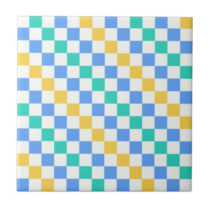 Beach day diagonal checkerboard pattern ceramic tile