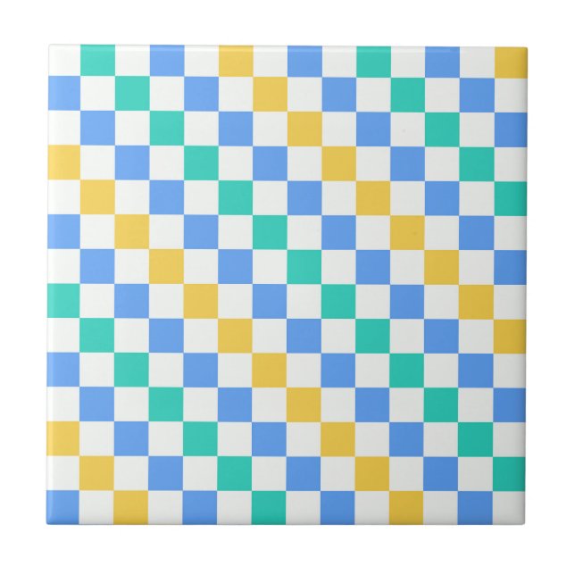 Beach day diagonal checkerboard pattern ceramic tile (Front)