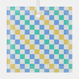 Beach day diagonal checkerboard pattern glass tree decoration