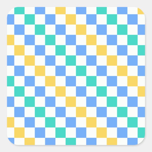 Beach day diagonal checkerboard pattern square sticker (Front)